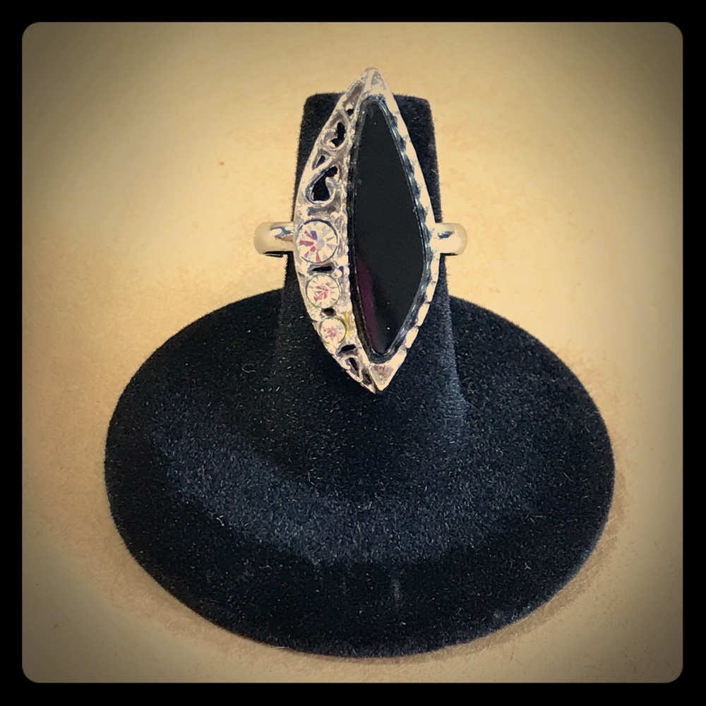 SIGNED Emmons Onyx Filigree Adjustable Ring